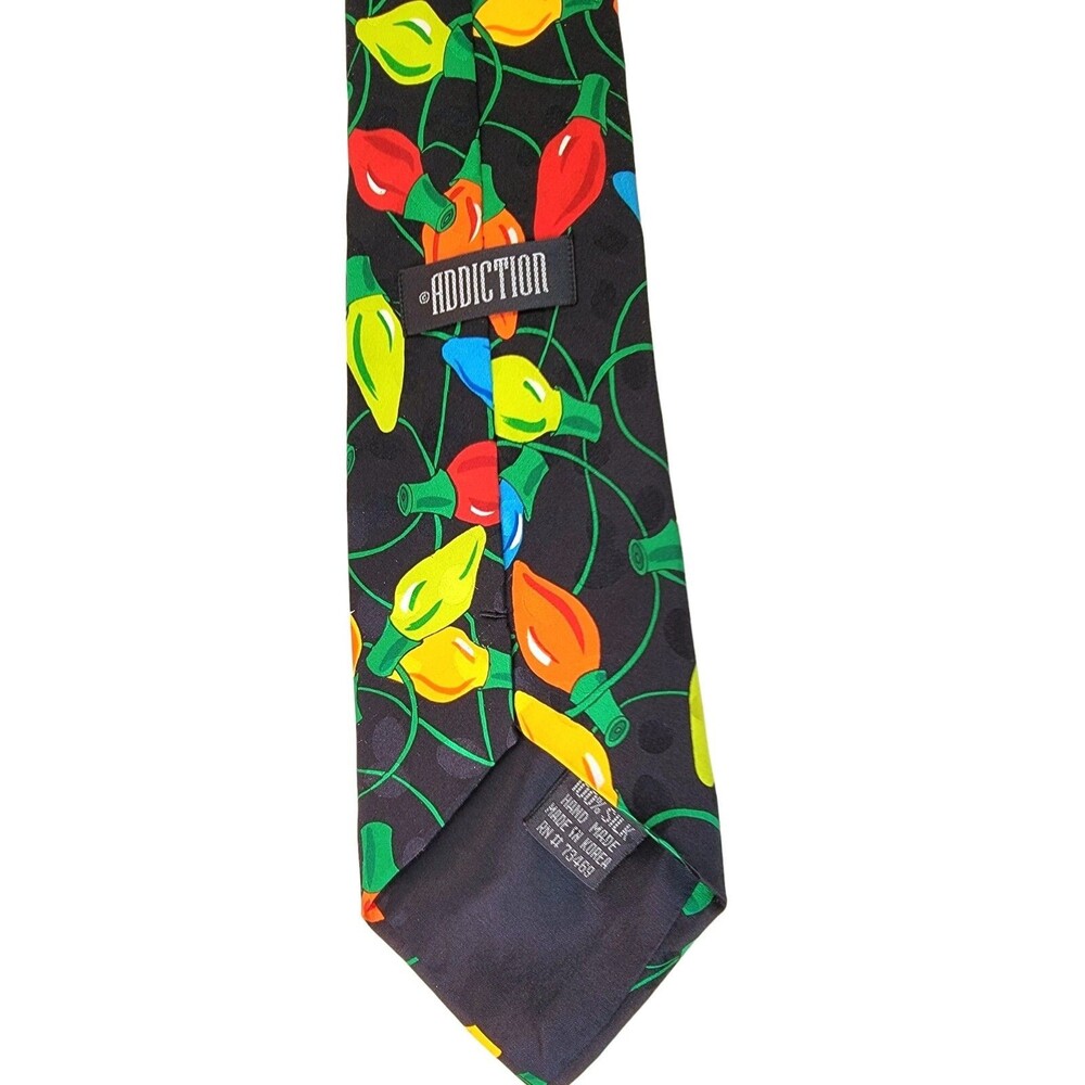 CHRISTMAS TREE LIGHTS MEN’S NECK TIE 100% SILK RED BLUE GREEN by ADDICTION - Picture 3 of 8